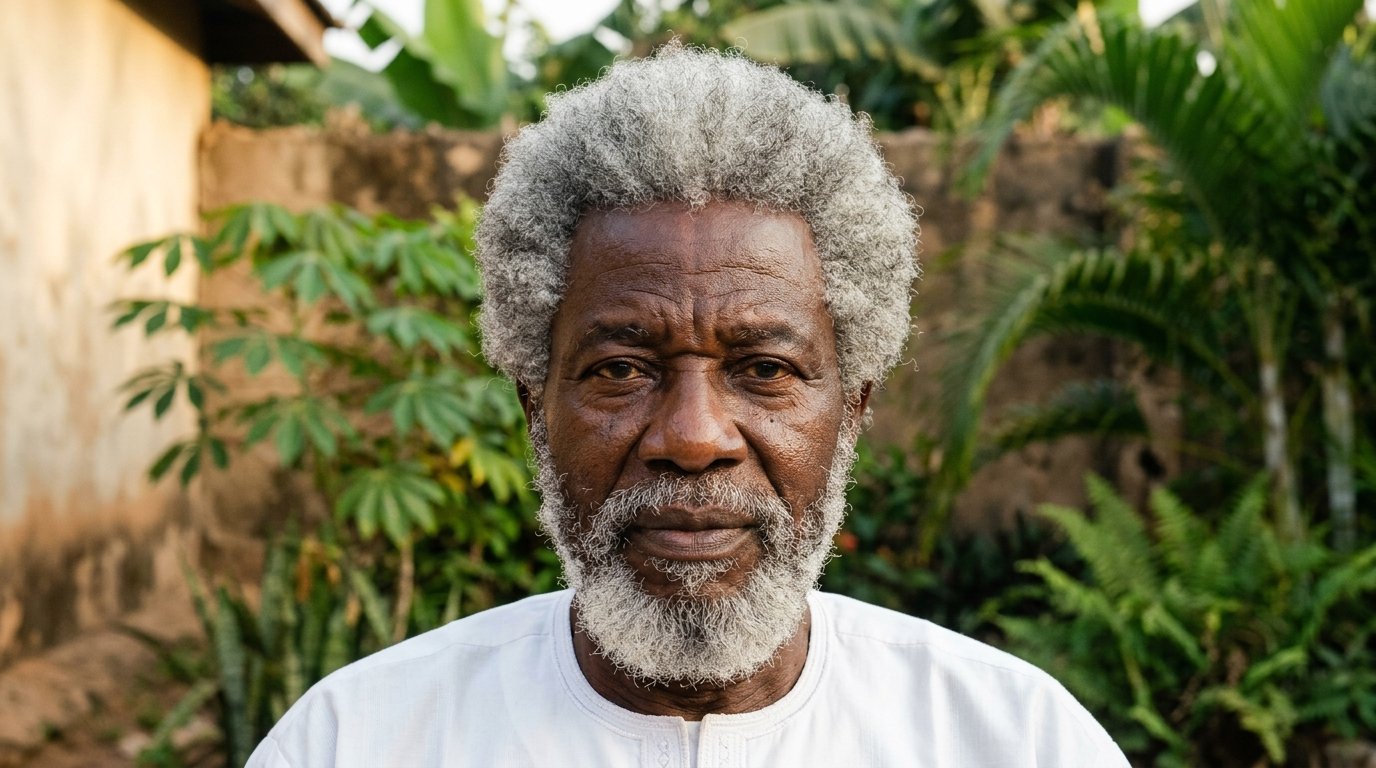 Older African man with full head of grey hair